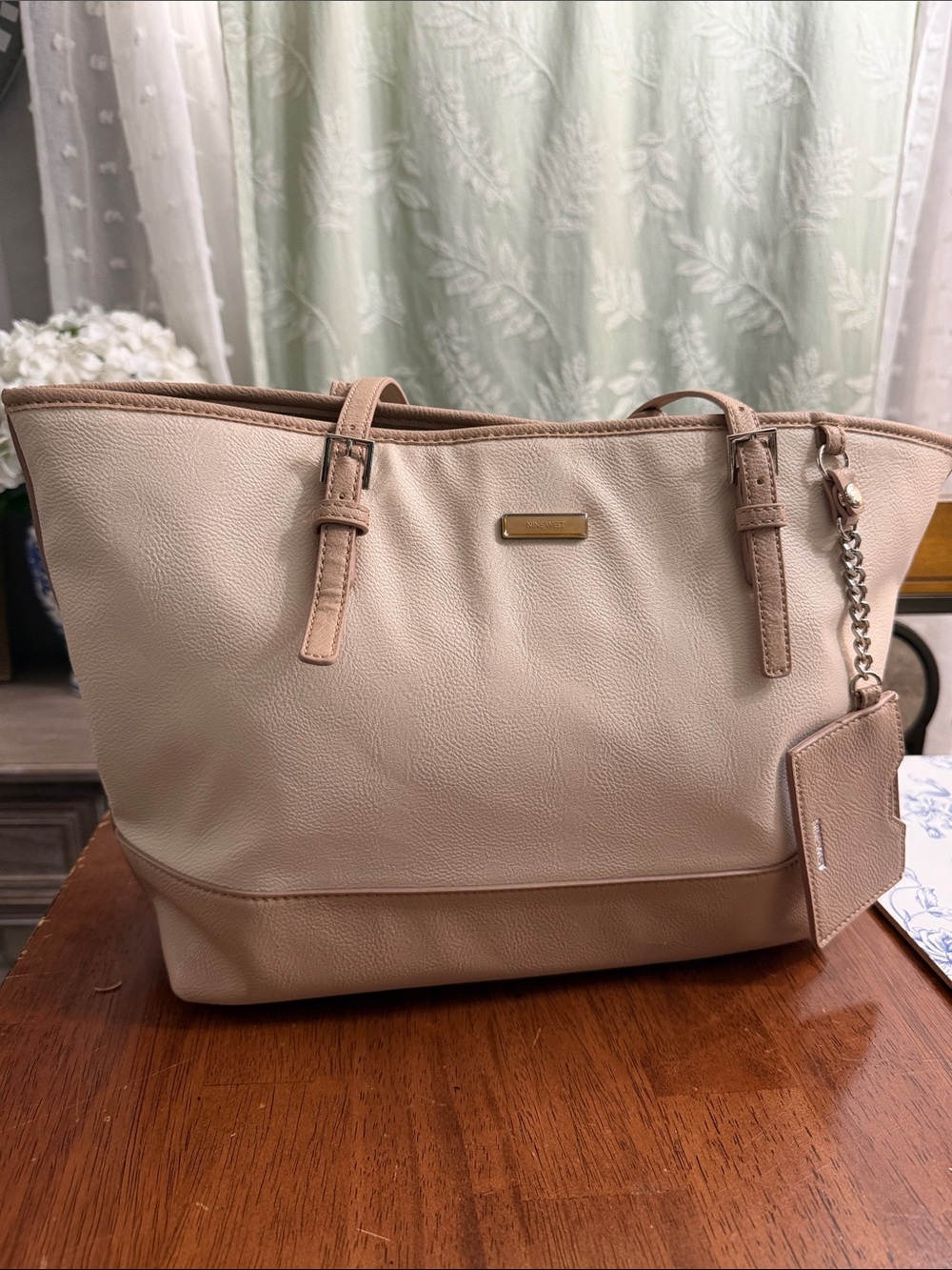 Nine West Leather Tote with Card Holder Charm